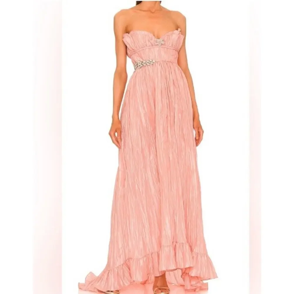 LoveShackFancy Katrina Dress Sunrise Sorbet Strapless Maxi Crystal Brooch 0 NWT - Picture 5 of 16